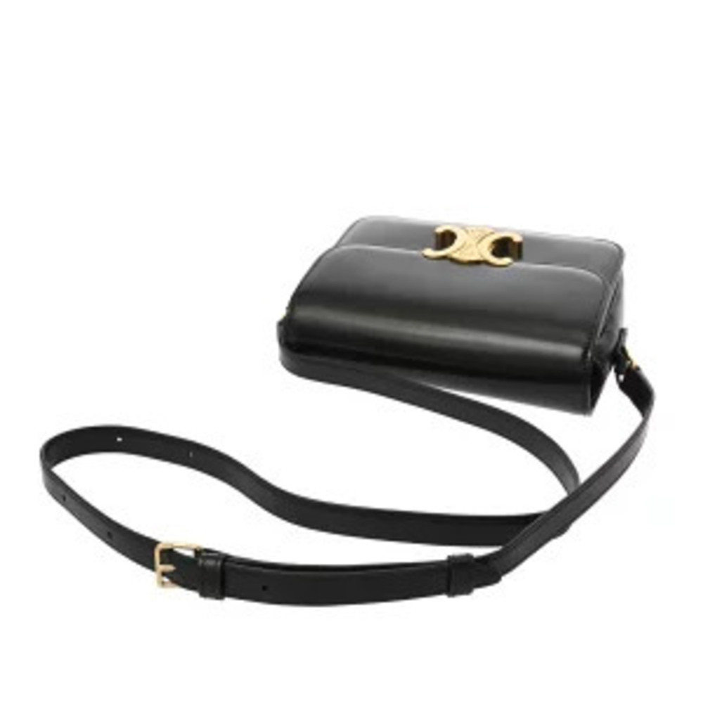 Celine Teen Triomphe Bag Black Shiny Calf Leather Shoulder - Picture 3 of 9